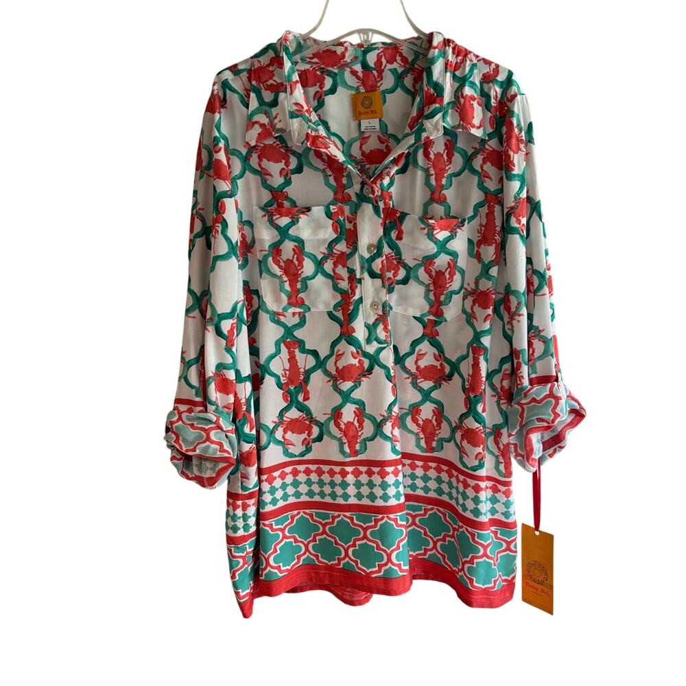 Ruby Rd New With Tags White Crab Lobster Print Tunic Womens L Coastal